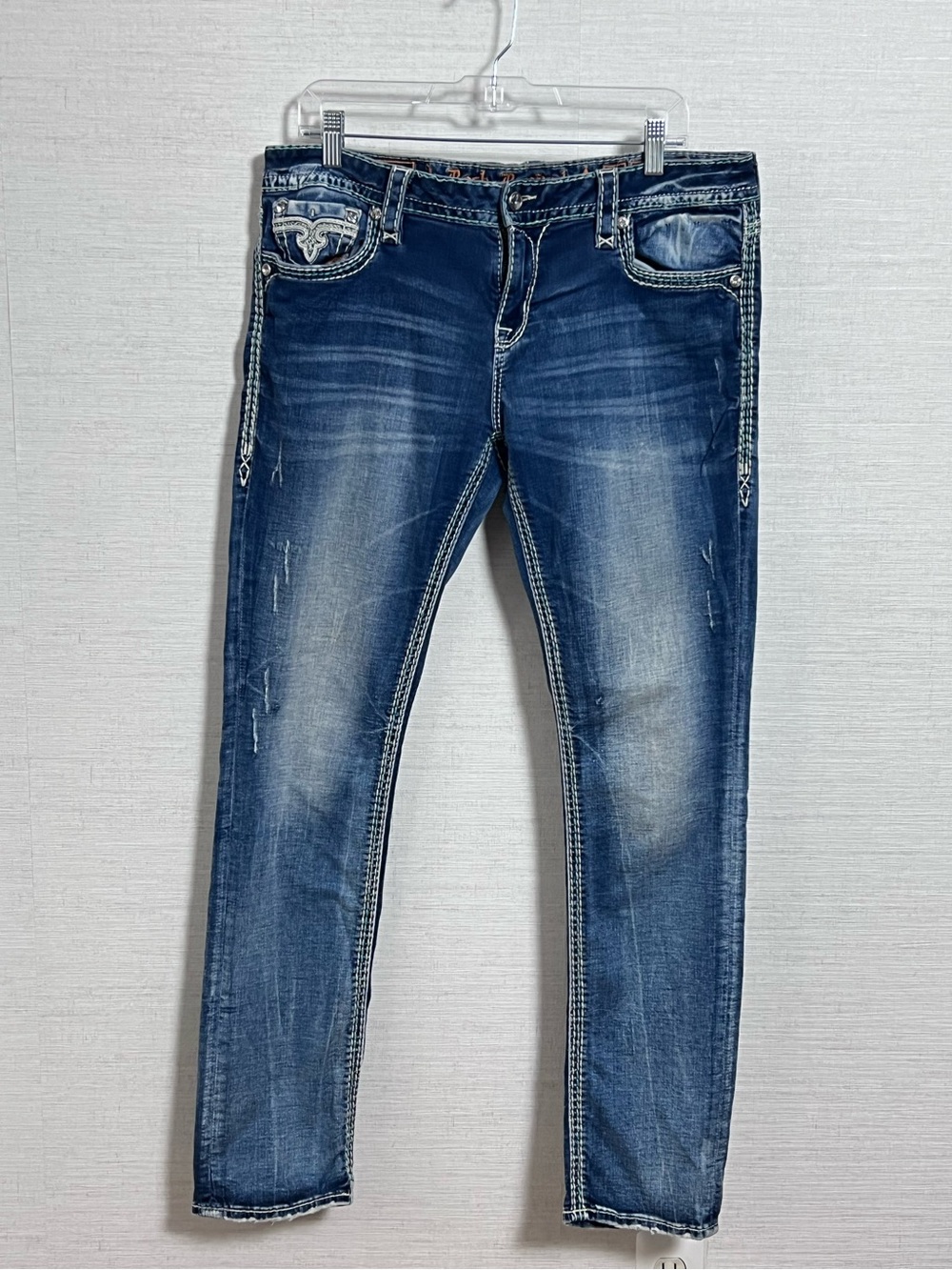 Rock Revival Nancy Straight Jeans Women’s 34 Embellished Rhinestone Medium Wash
